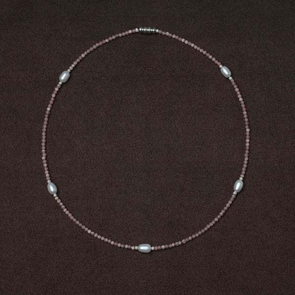 OLIO E ACETO Tanabata Special Collection Rhodonite Pearl Beaded Necklace OLIO-OA13N38-YFC Silver/Pink Orange
